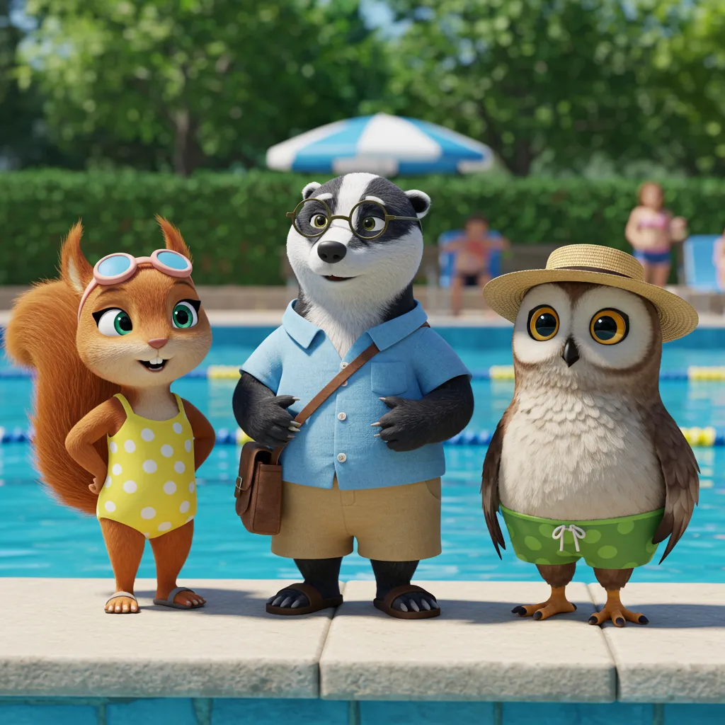 Freunde kommen im Schwimmbad an